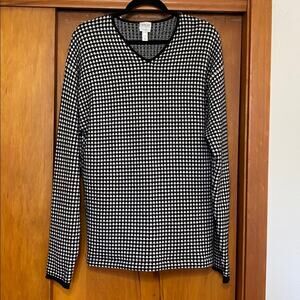 Armani Collezioni Black White 100% Cashmere Sweater Houndstooth Knit Top V Neck